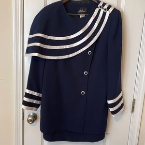 MILANO 3-Piece Navy & White Skirt Set With Cape, Rhinestone & Fabric Buttons